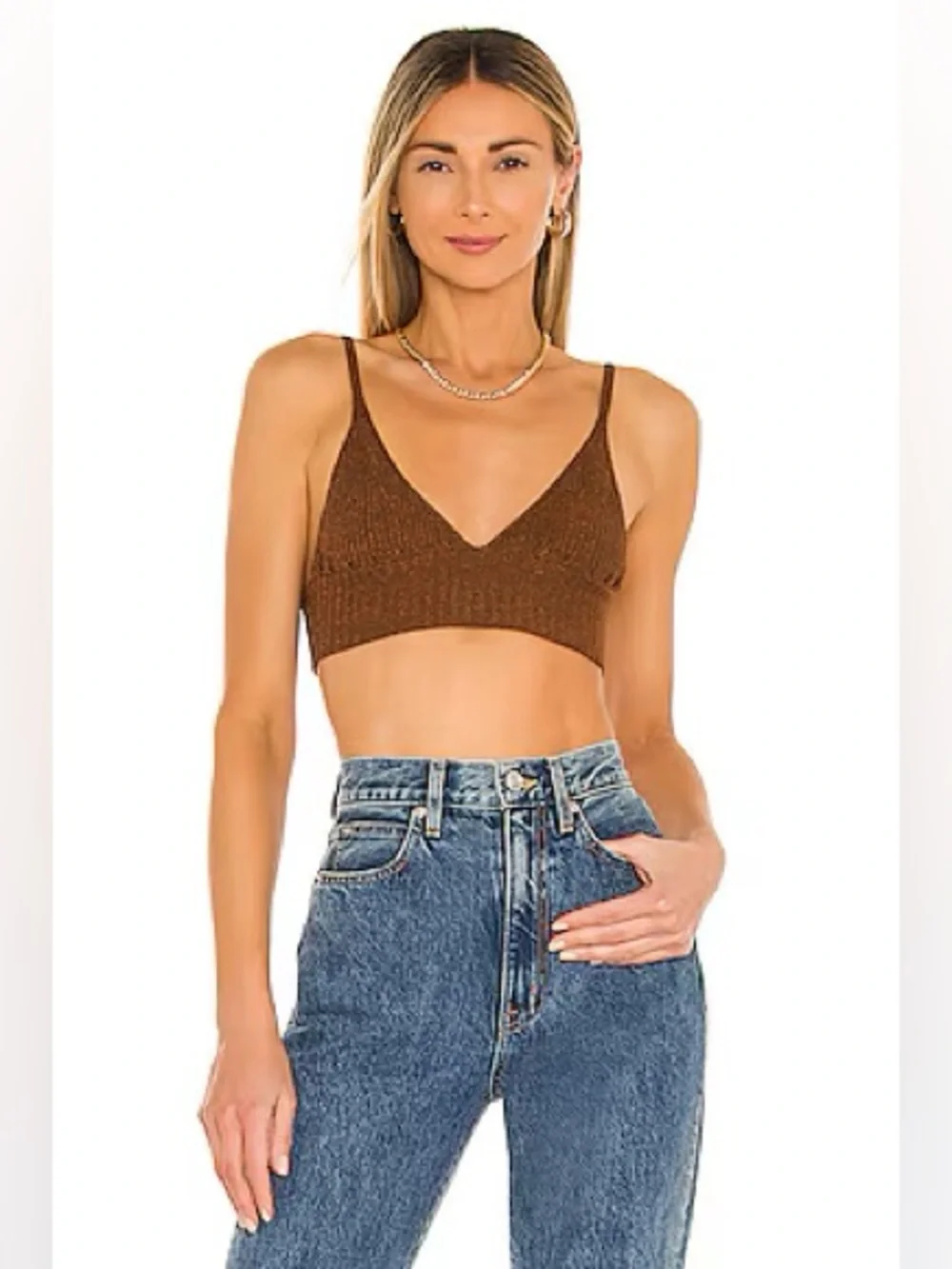 Free People Brown Ellery Sweater Longline Bralette Crop Top in Bronzed Copper